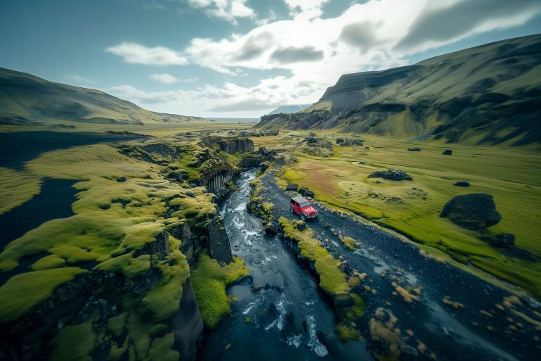 Mithilfe der KI-Tools zur Bildgenerierung kann man heute die verschiedensten Kreativideen umsetzen – einfach und bequem von zu Hause. „Für mich als Liebhaber von extremen Naturereignissen wie Vulkanen und Unwettern haben Fotografie und KI-Bildgenerierung zwei unterschiedliche Intentionen“, so Adrian Rohnfelder (s. Kasten weiter unten).
„Wenn ich bei einer Multivisionsshow von einem Ort mit Fotos erzählen möchte, dann muss ich dahin reisen. Ich bringe eine Geschichte mit. Wenn ich aber einfach nur die Idee visualisieren und mal ein Abenteuerbild machen möchte, dann kann ich mir mit KI genau die Bedingungen, die für mich perfekt wären, erschaffen und das Bild in der Form machen.“