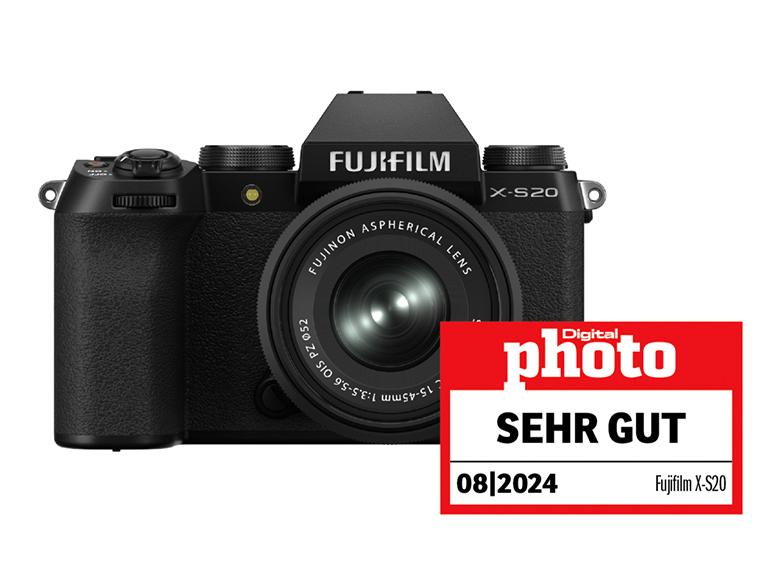 Fujifilm X-S20 mit Testlogo