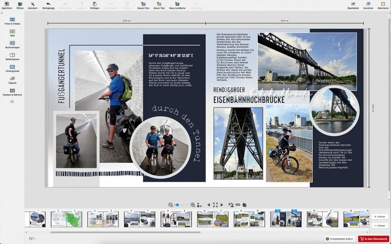 Um einen einheitlichen Look zu erreichen, wurden für das Fotobuch passende Details, wie etwa die Koordinaten, ausgewählt und wiederholt in das Design eingefügt.