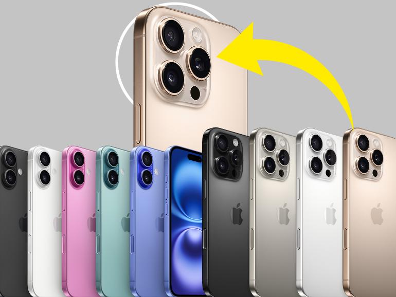 Das iPhone 16 Pro und das 16 Pro Max (rechts) sind die Premium-Modelle der Reihe. Sie bringen eine zusätzliche Telekamera mit, mit der Sie auch weit entfernte Details in Großformat einfangen können.